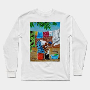 West African woman doing laundry Long Sleeve T-Shirt